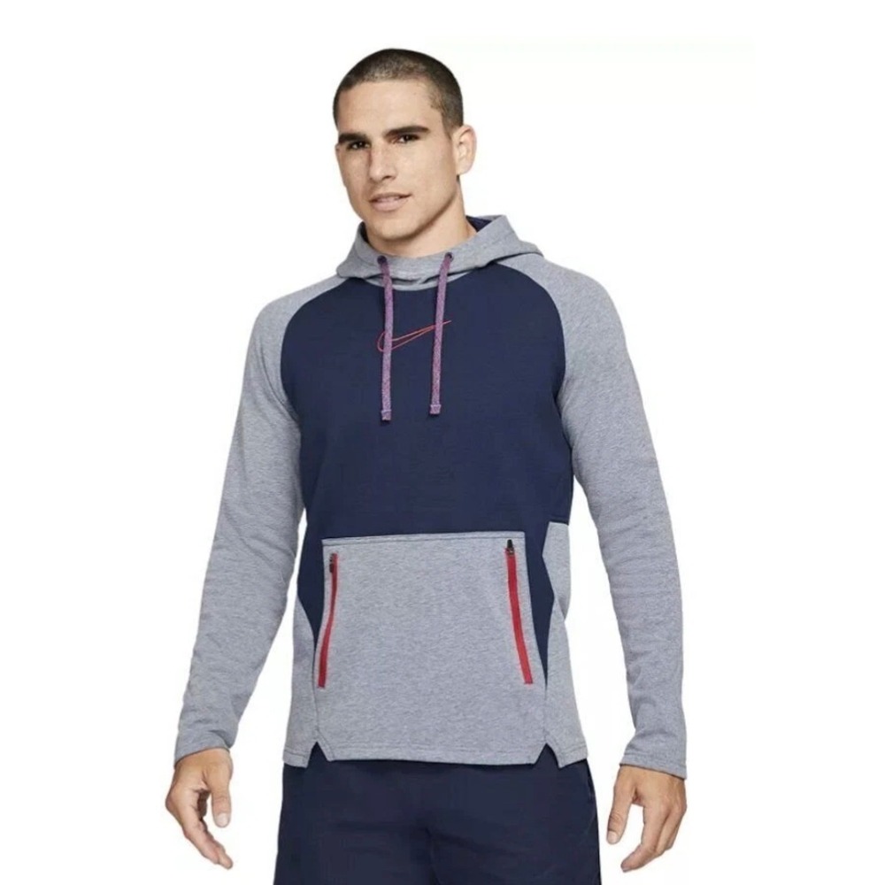 Nike Therma-FIT‎ Hoodie Mens Small Navy Grey Fleece Pullover Training Sweatshirt